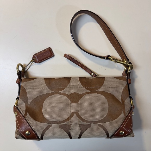 Coach Vintage Y2K Brown Big C Logo pattern Canvas Small Shoulder Wristlet Bag - Picture 11 of 16